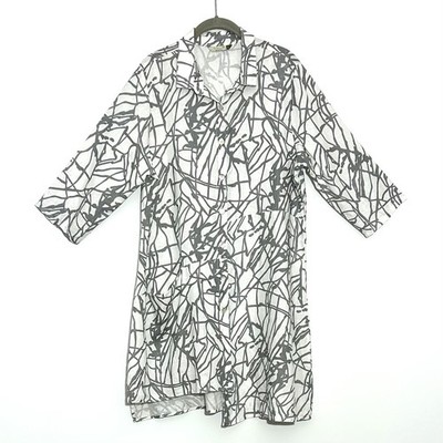 Chalet Women s L 100% Linen Button Front Tunic Shirt Asymmetrical Gray White