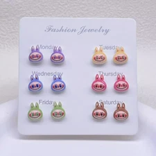 Labubu earrings bunny Monster bubu stud 925 silver plated posts hypoallergenic