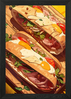 Zwei leckere Sandwiches auf Holzrahmen Wandbild Poster Leinwanddruck Bild