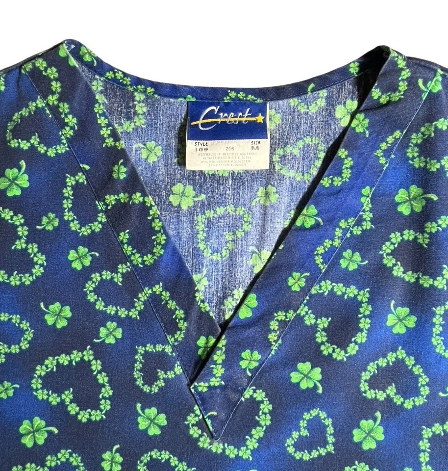 Crest скраб Топ женщин средний синий зеленый сердца 4 листа клевер карманы - Изображение 4 из 4