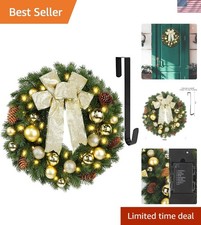 Festive 15" Golden LED Christmas Wreath - Perfect for Home  Office Decoration
