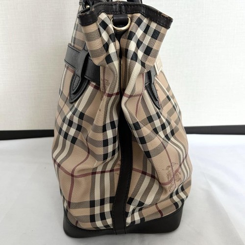Burberry Nova Check Leather Tote Bag Crossbody Shoulder Beige PVC /Used++ - Picture 6 of 15