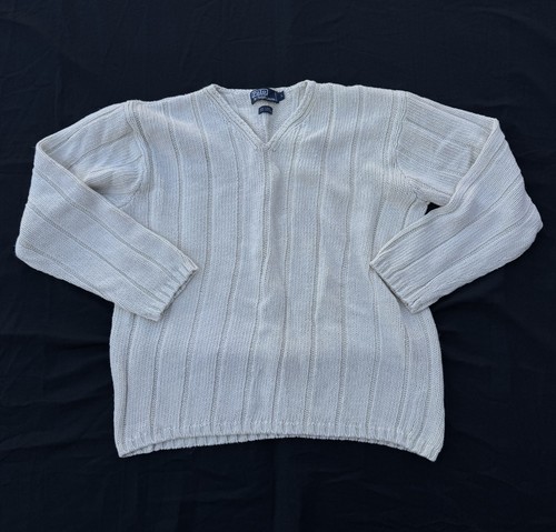 Vintage Polo Ralph Lauren V-Ausschnitt Pullover Baumwolle & Leinen Gr. L
