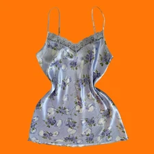 00's vintage purple satin floral lace trim y2k slip dress LARGE