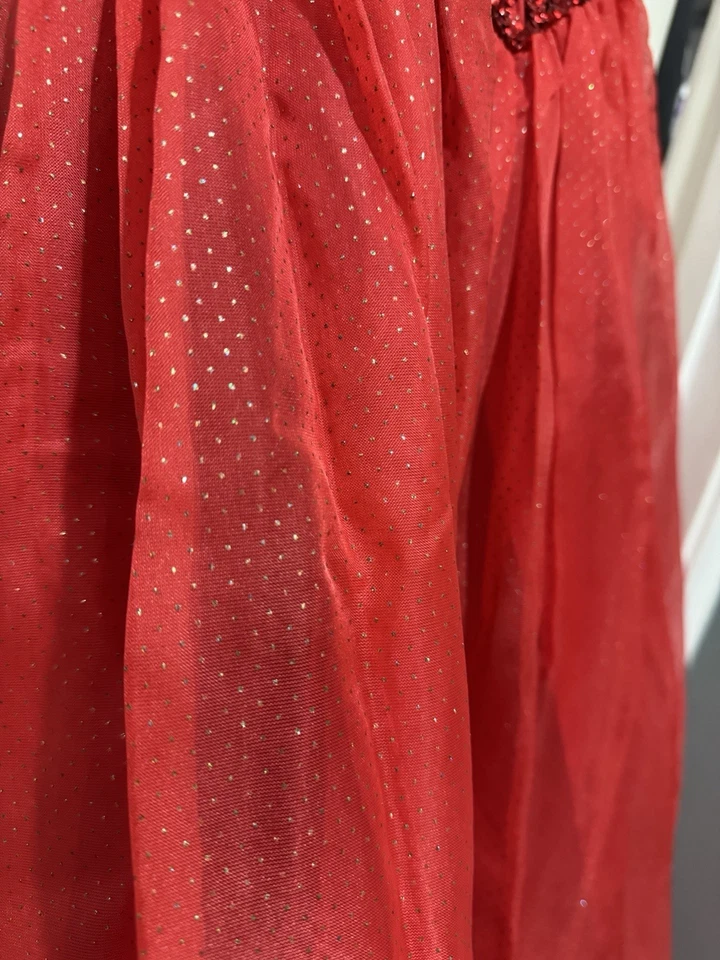 80’s Mike Benet Prom Dress Red Poof Sleeve Sequined Bodice, Metallic Swiss Dot - Image 4 of 4