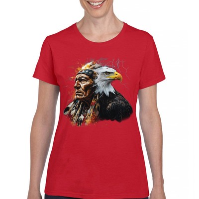 Native American Eagle Chief T-Shirt Spirit Warrior Nature Totem USA Women's Tee