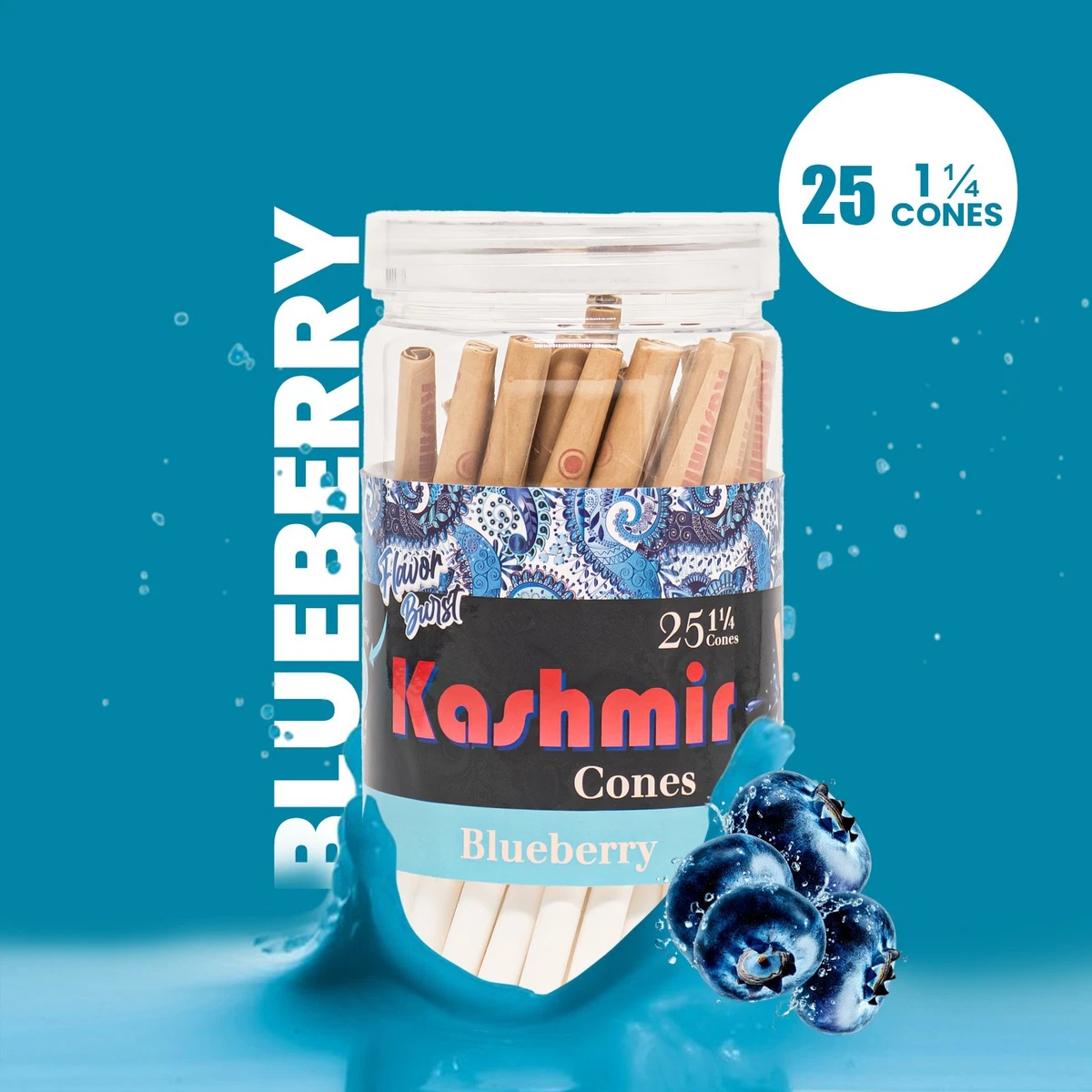 kashmir cigarette tubes Cigarette Tubes With Filter Kashmir Blueberry Flavored Pre-Rolled Cones – 1  1/4 Size, 25 Count Jar 100 Cones