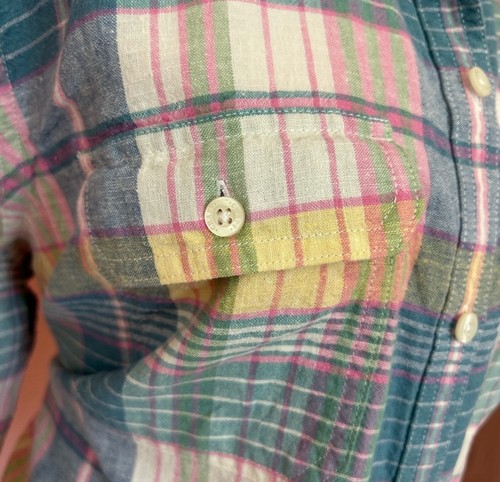 Camisa informal clásica con botones XL Chaps Ralph Lauren a cuadros pastel mezcla de lino XL - Imagen 7 de 9