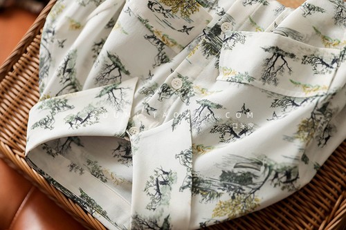 Blusa Camisa Blusa Mujer Solapa Satinada Estampado Floral Seda Morera Pecho Único - Imagen 18 de 21