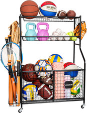 Heavy-Duty Sports Equipment Storage Rack with Wheels for Garage  Gym