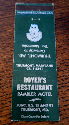 Vintage Matchbook: Royer's Restaurant, Rambler Motel, Thurmont, MD