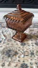 Vintage Jeanette Marigold/Carnival Glass Pedestal Wedding Box/Candy Dish 6".