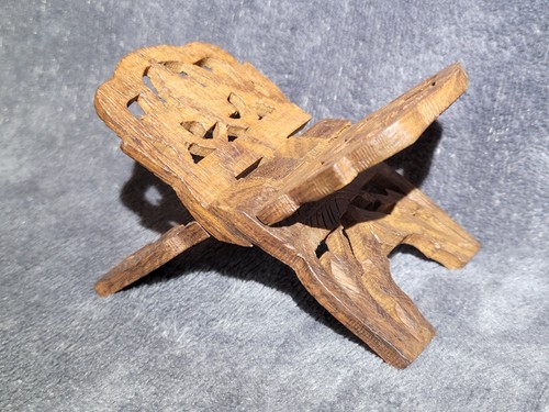 Vintage Mini Carved Wood Foldable Book Holder Stand Magazine Rack Traditional - Imagen 3 de 23