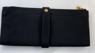 Donna Karan Folding Make Up Cosmetic Toiletry Bag Black Mesh Zip Compartments