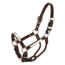 Miniature Horse Silver Bar Show Halter - Dark Oil - Matching Lead Shank