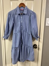 Mi Ami For Francesca’s Blue Boho Button Up Dress With Silver Thread Detail Small