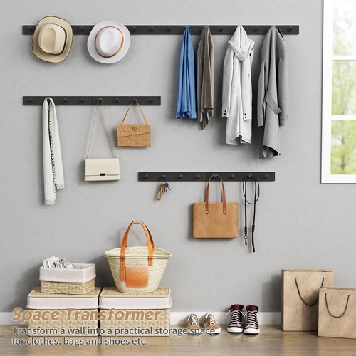 Black Coat Rack Wall Mount 4-Pack, Rustic Farmhouse Coat Hooks for Wall, Vert... - Picture 3 of 7