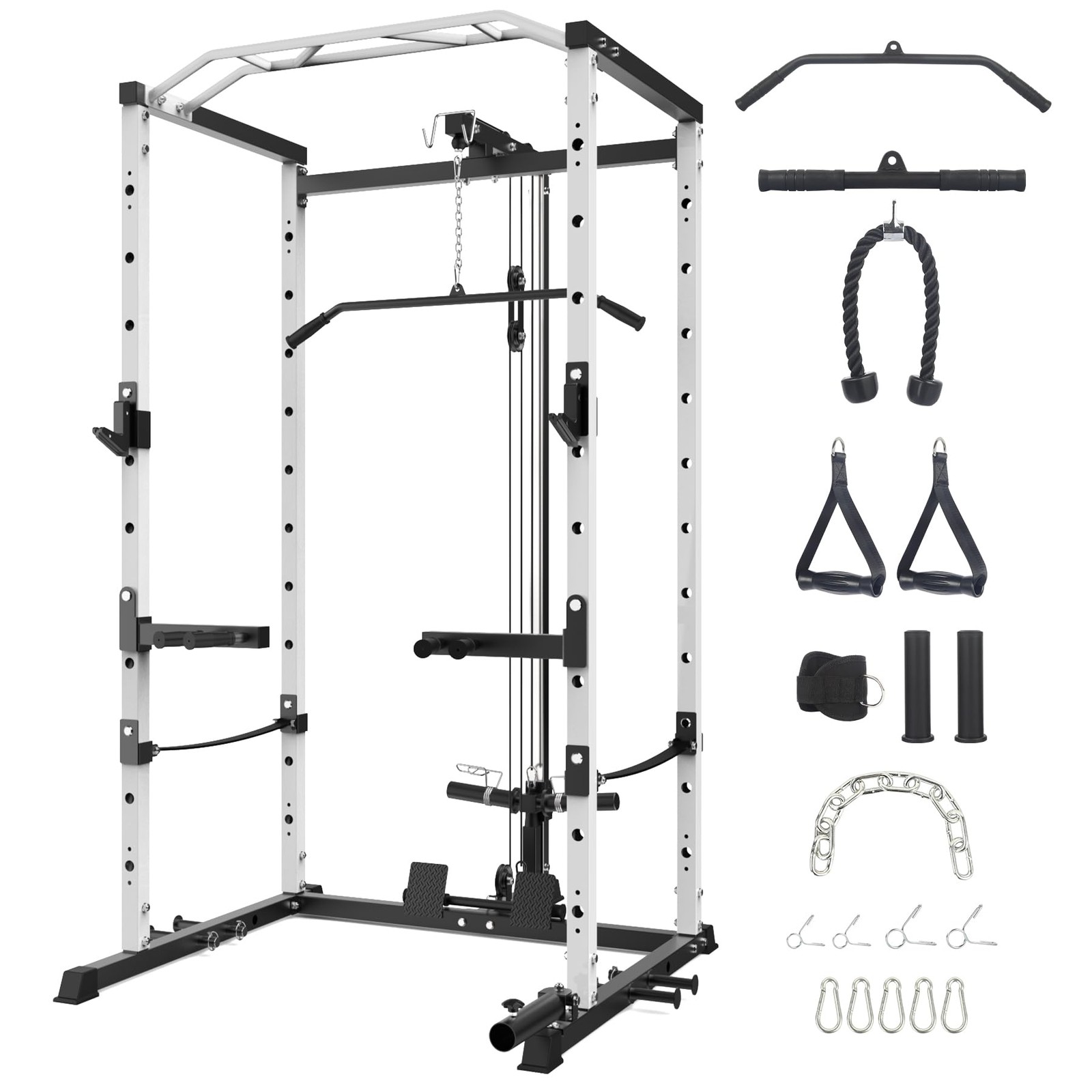 Power Cage Power Rack with Pulley System Squat Rack Full-Bod