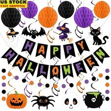 Halloween Party Decorations Happy Halloween Banner Swirls Honeycomb Balls Set US