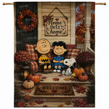 Garden Flag 12x18 Snoopy Charlie Brown Lucy Fall Porch Double Sided Handmade