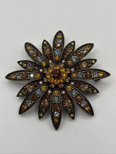 Vintage Joan Rivers Lot Of Starburst Flower Brooch Multicolor Crystals - Picture 4 of 6