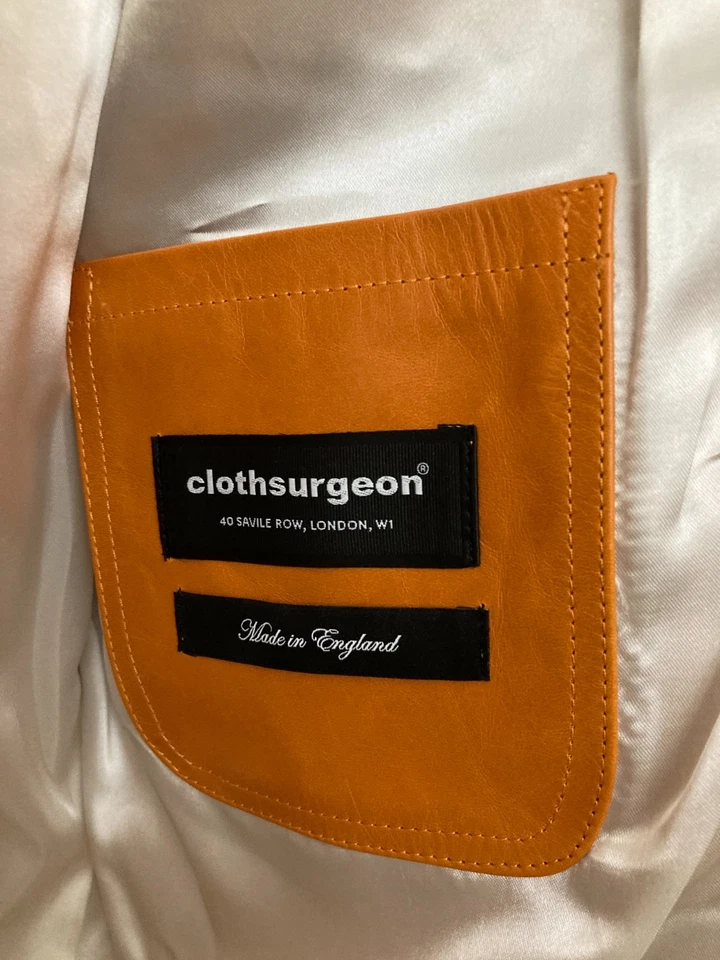 Chaqueta de cuero de cirujano de tela naranja mediana/grande hecha en Inglaterra en muy buen estado Foto 3 de 4