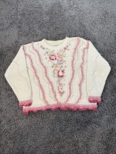Vintage Rebecca Stone Sweater Women Medium Chunky Knit Floral Oversized 90s
