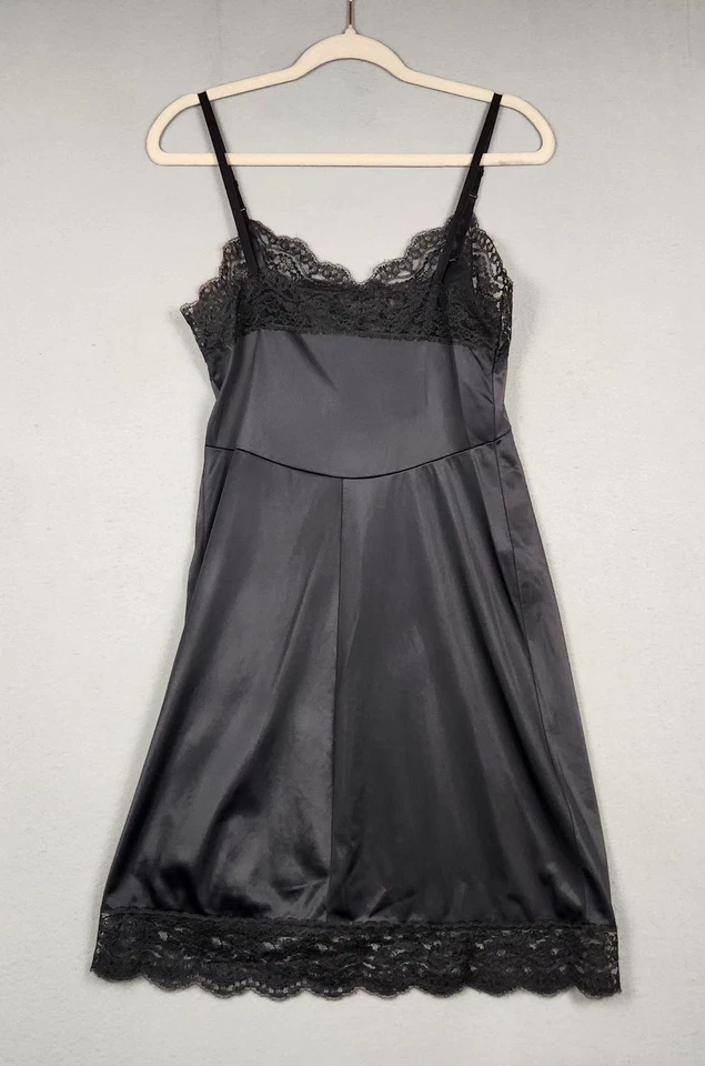 Vassarette Slip Mujer A 34 Negro Encaje Ribete Hecho en EE. UU. Nylon Tricot Chemise Foto 2 de 4