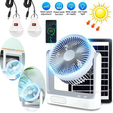 New Arrival Portable Solar Camping Fan with Solar Panel  LED light 2 Free Bulbs