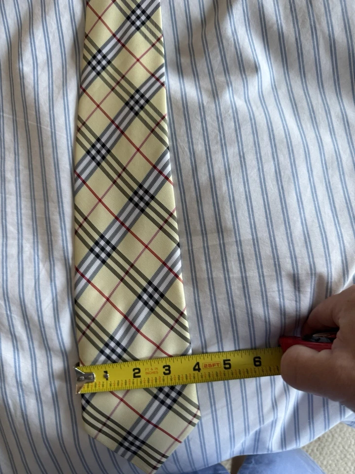 Yellow Burberry Nova Check Silk Tie Vintage Made In England - Image 3 of 4