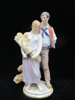 Antique 19thc Meissen Gustave Deloye Porcelain Harvest Peasant Couple Figurine
