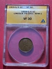 1909S/S US LINCOLN CENT "San Francisco" Mint! "KEY DATE" ANACS Certified VF 30!