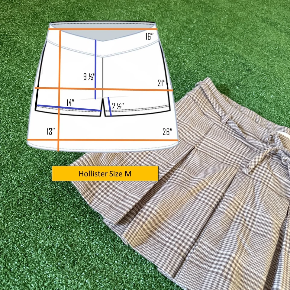 Minifalda corta Hollister para mujer tiro medio marrón pata de gallo cintura atada talla M Foto 3 de 4