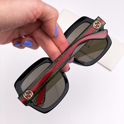 Gucci Women Sunglasses Black Green Brown Red Square GG0036SN  display picture 2
