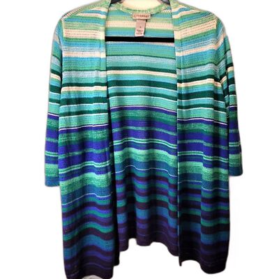 Catherine's 100% Rayon Blue Stripe Lightweight Knitted Cardigan Size 1X
