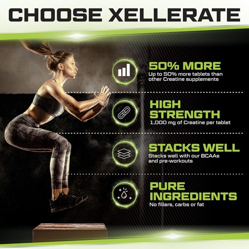 Creatine Monohydrate Tablets 3000mg 270 Vegan 3 Month Supply Xellerate Nutrition - Picture 3 of 7
