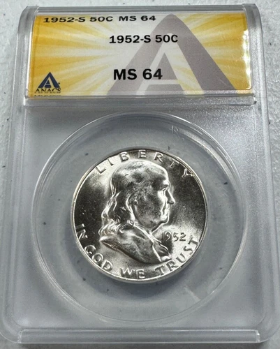 1952-S  Franklin US Half Dollar,   MS64 by ANACS,    SUPERB looking coin!!!