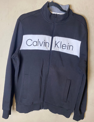 CALVIN KLEIN Fleece CK Signature Logo Mock Neck Black Full-Zip Jacket SZ M