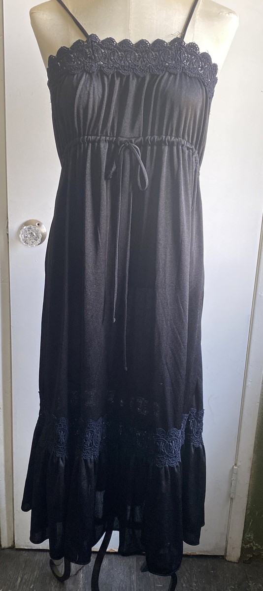 black lace tea length dress Edgy Black Vampire-style Slip Dress – Msdark main image 1