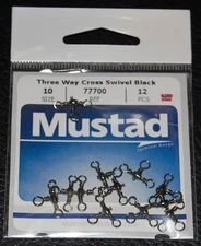 12 Pack Mustad 77700-010 Mustad 26lb Barrel Three Way Cross Swivel - Size 10
