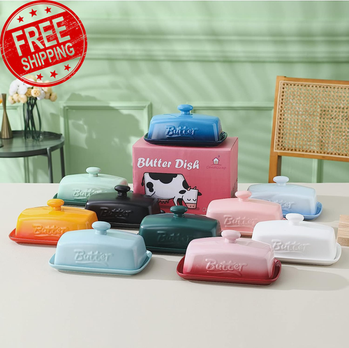 Large Porcelain Butter Dish with Lid, Classic Matte Butter Keeper for Counterto - Picture 8 of 12