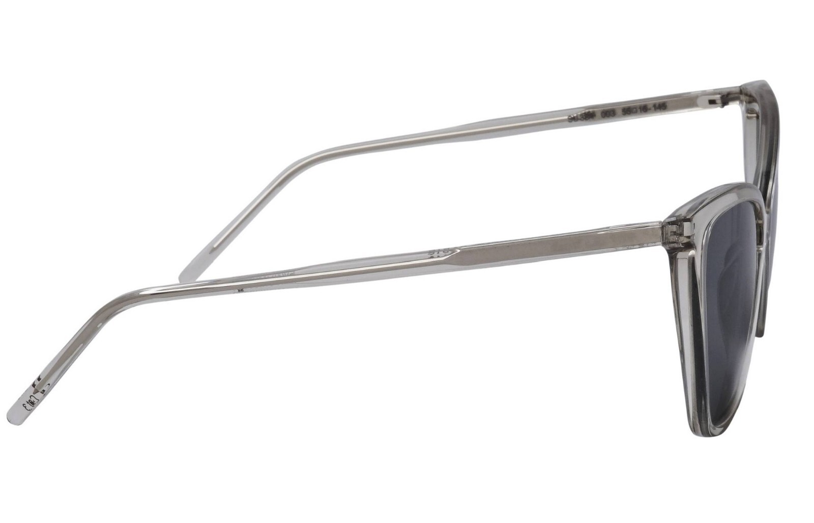 Nuovi occhiali da sole SAINT LAURENT SL384 003 55mm grigio cenere trasparenti occhio di gatto Italia