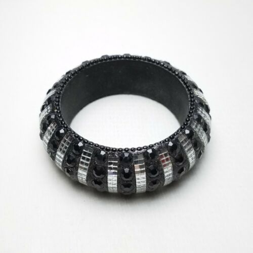 Thick Chunky Black Sparkle Rhinestone Relective M… - image 1