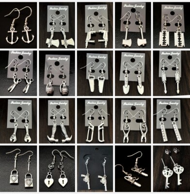 EARRINGS Mini Tool Weapons Saw Axe Screwdriver Hammer ChainSaw Plier Wrench Drop