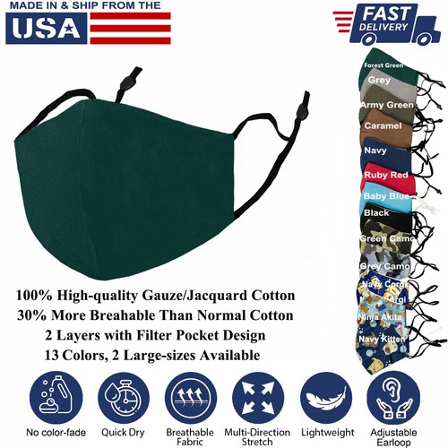 3D Face Mask Adults Reusable washable 100% Pure Cotton L-XL Unisex Made in USA - Picture 62 of 76