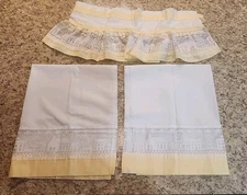 Yellow/white Cotton Lace Town Valance And Tiers Set