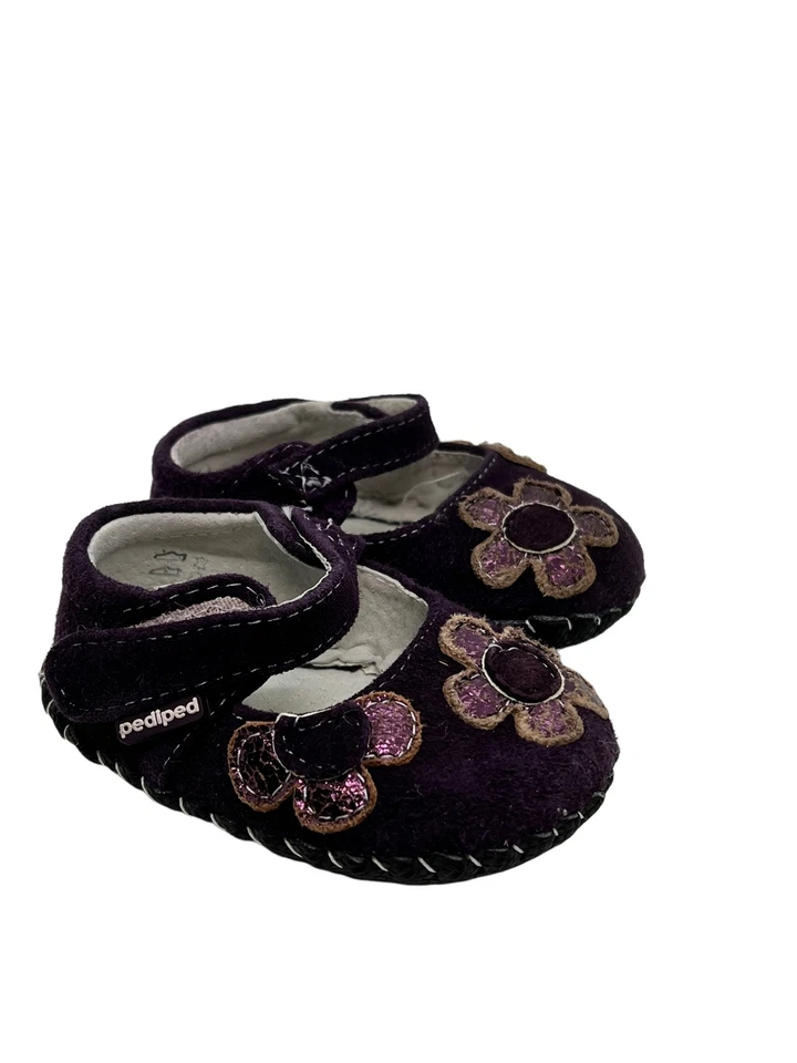 Zapatos Pediped Púrpura Gamuza Flor Suela Suave Niñas Talla 0-6 Meses Foto 2 de 4