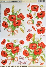 A4 DIE CUT 3D PAPER Tole Decoupage "CORNFIELD POPPIES" SHEET DCD667 Flowers