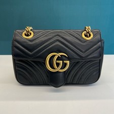 Gucci GG Marmont Gold Hardware Small Black Le...
