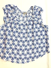 The Loft Blouse Size XL Cap Sleeve White Geometric Polyester 48"Bust Curved Hem